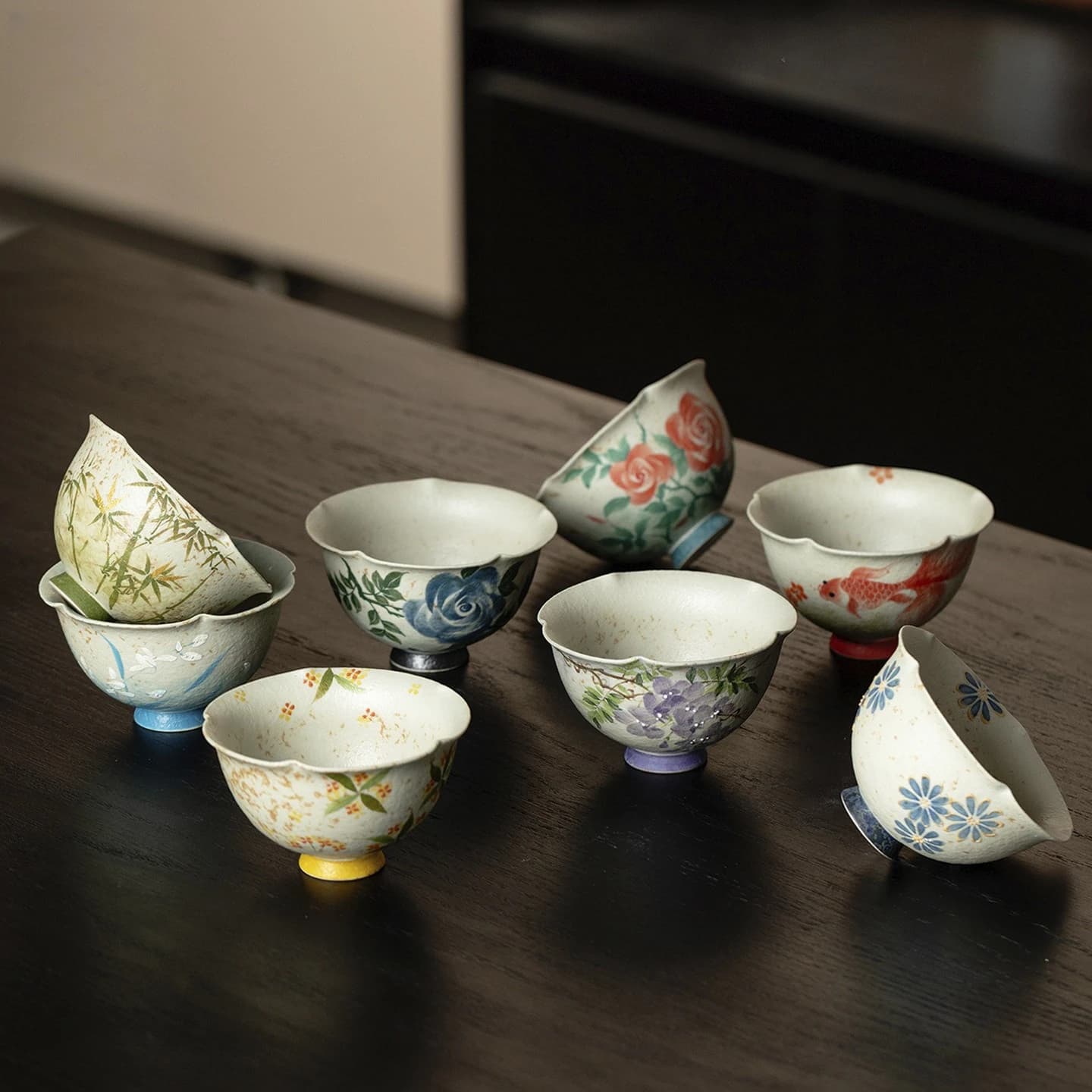 Handmade Underglaze Painted Master Tea Cup Blue White High Foot Kung Fu Tea Set Porcelain Tasting Cup Gift Box