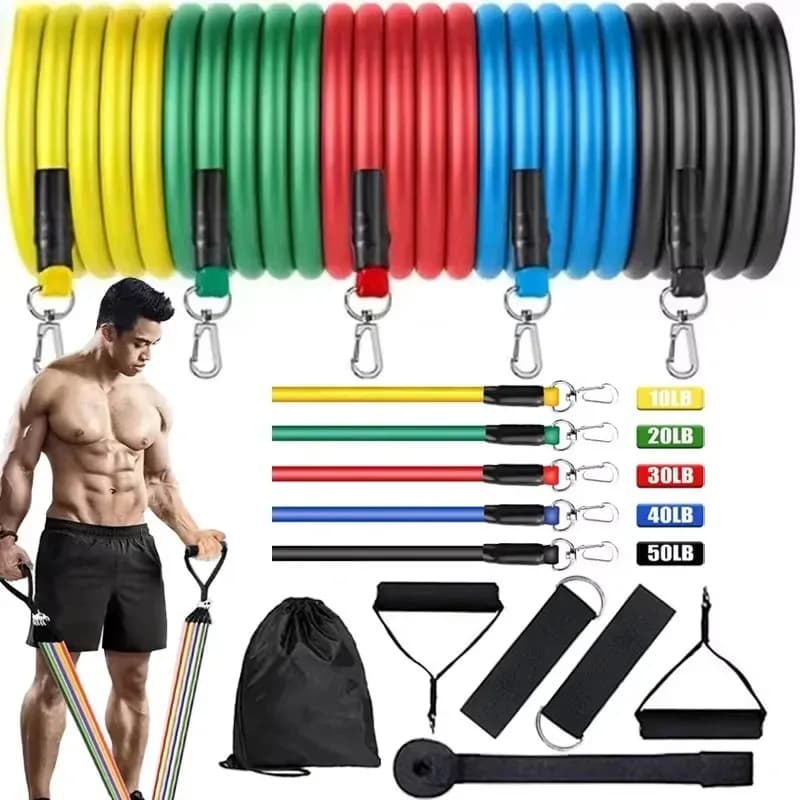 Resistance Elastic Bands Exercise Strength Training Fitness Bands with Door Anchor Handles Legs Ankle Straps for Home Workouts