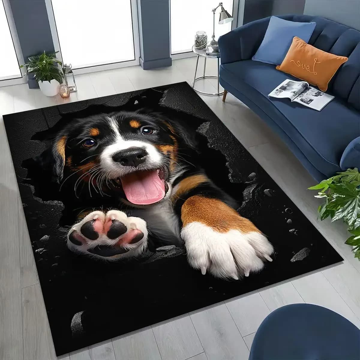 3D Illusion Breaking Wall Dog Rug Puppy Cute for Bedroom Living Room Sofa Home Doormat Decor,Large Kids Play Non-slip Floor Mat
