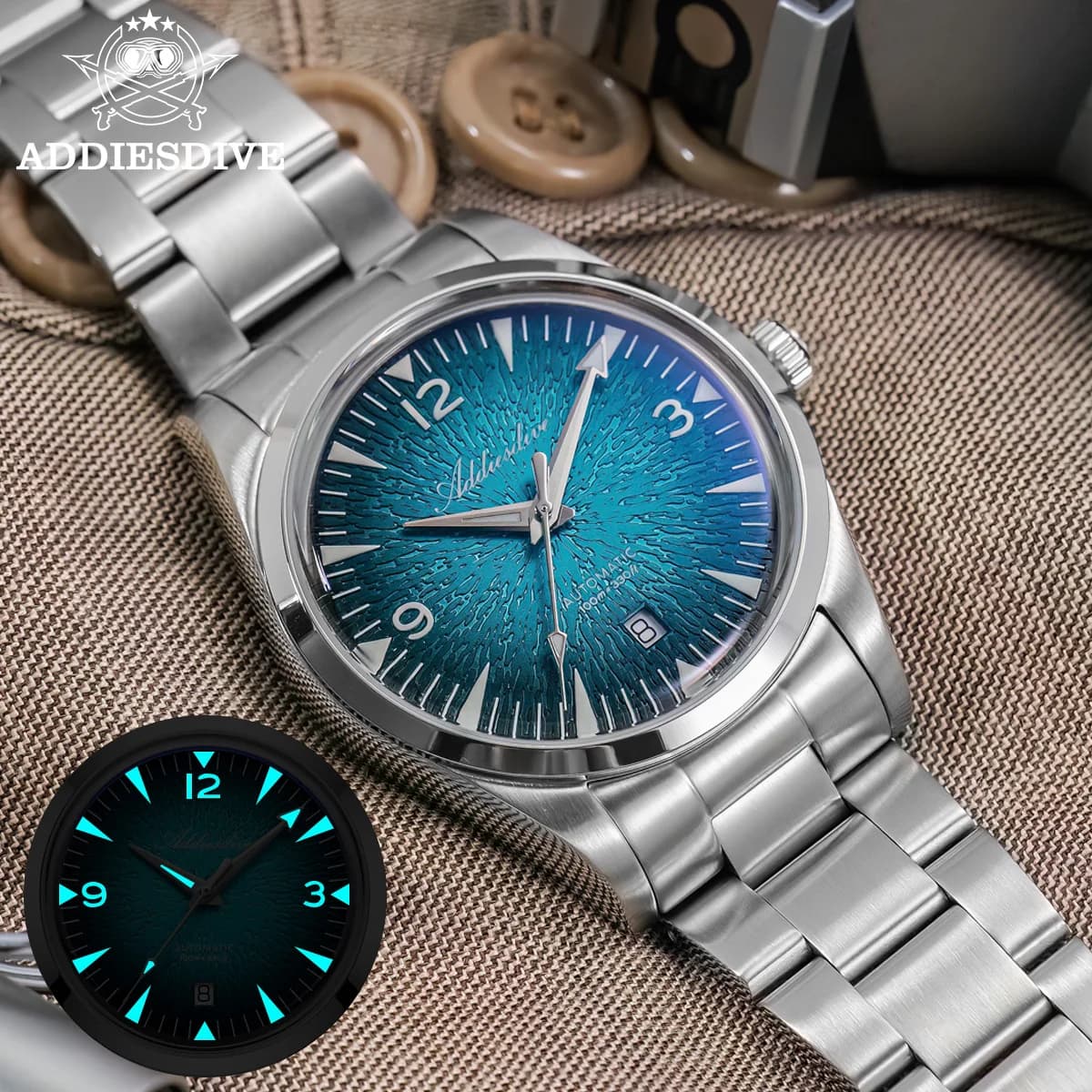 ADDIESDIVE Gradient Watch For Men AD2508 reloj hombre Stainless Steel Waterproof BGW9 Luminous Automatic Mechanical Watches NEW