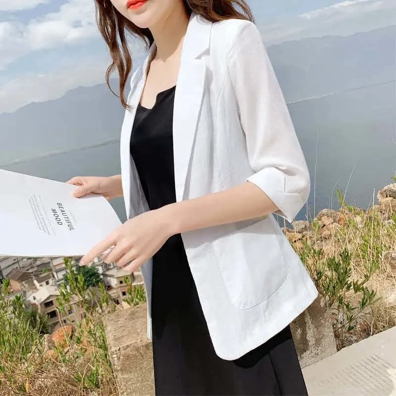 Giacca Blazer Leggera in Lino da Donna, Cappotto Sottile Estivo 2026 in Cotone e Lino, Abbigliamento Protettivo Solare, Blazer Casual Coreano, Top 5XL