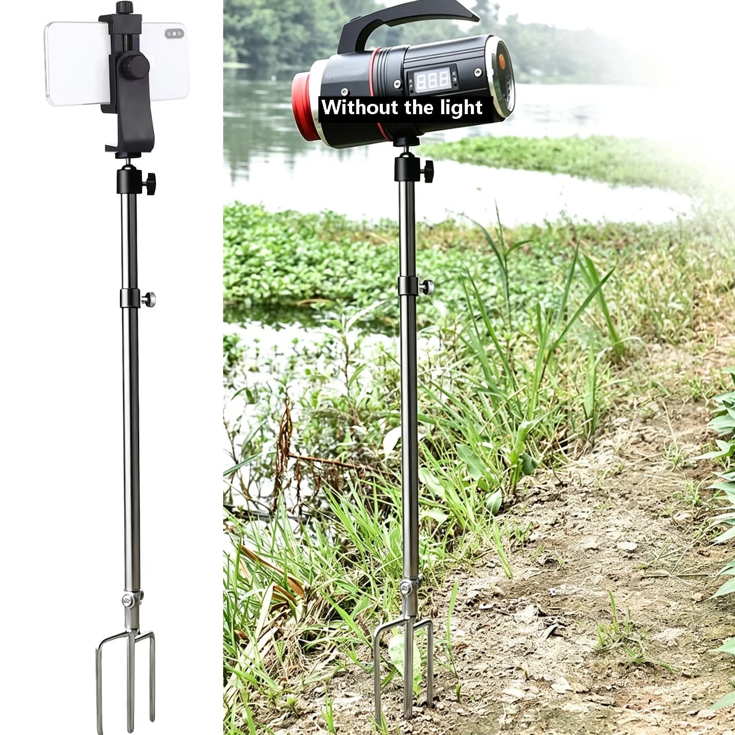 Stainless Steel Tripod Selfie Stick Monopod with Ball Head for Outdoor Fishing Light Mobile Phone Vlog Live Streaming Holder