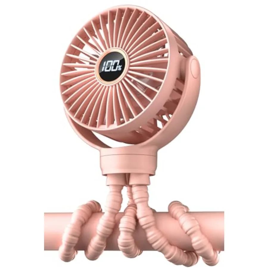 Portable Stroller Fan, Personal Baby Fan Battery Operated, LED Display, Small Clip on Fans USB Rechargeable, Mini Desk Fans for