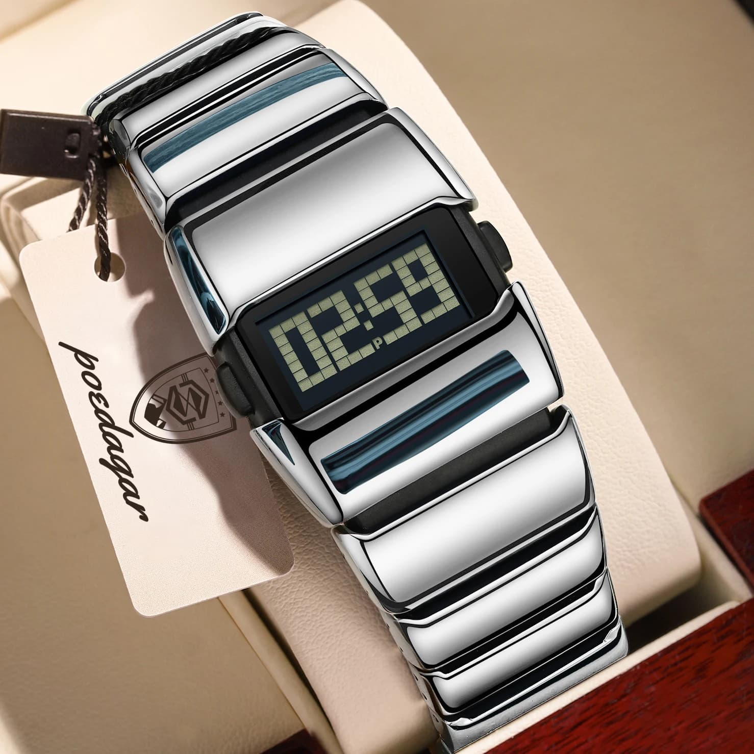 POEDAGAR Top Digital Men Watch Waterproof Week Date Alarm LED Fashion Male Clock Stainless Steel Electronic Sports Men's Watches