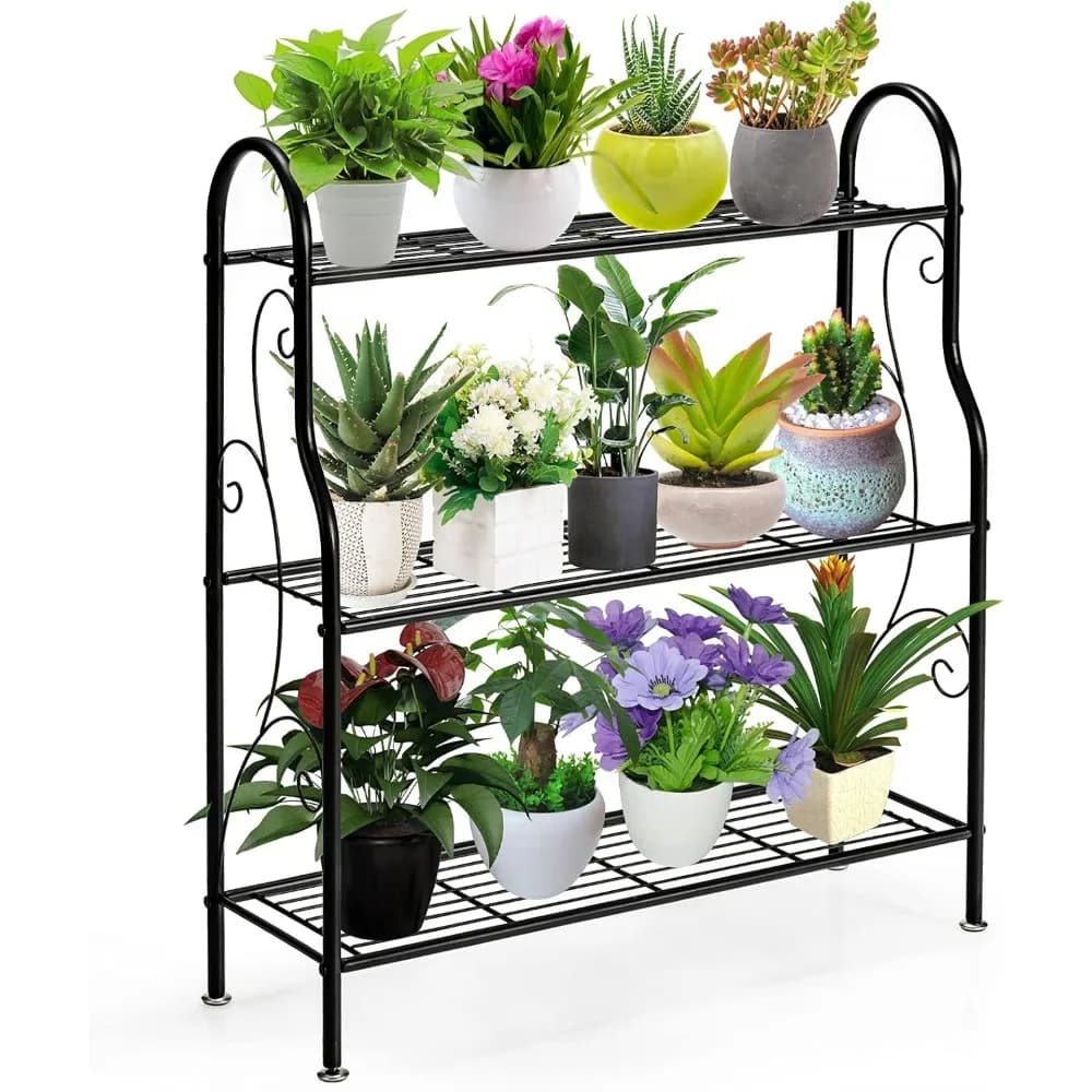 3-Tier Metal Plant Stand: Indoor/Outdoor Flower Pot Holder & Display Rack for Balcony, Patio, Garden, Room