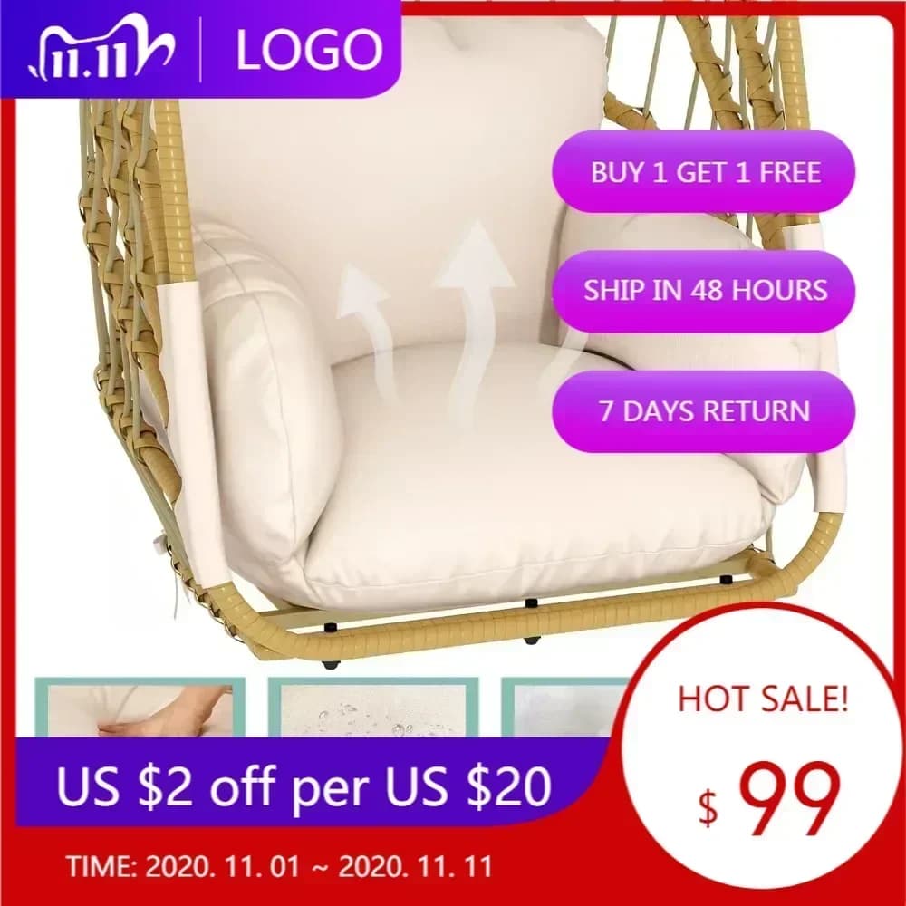 Hanging pendulum chair in rattan wickers with support and pillow, load capacity 370 pounds, folding for relaxation - Unmissable offer!