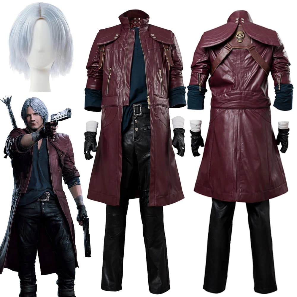 Dante Cosplay Anime Gioco DMC 5 Cosplay Fantasia Costume Parrucca Travestimento Per Gli Uomini Cappotto Per Adulti Pantaloni Vestito Da Festa di Carnevale di Halloween
