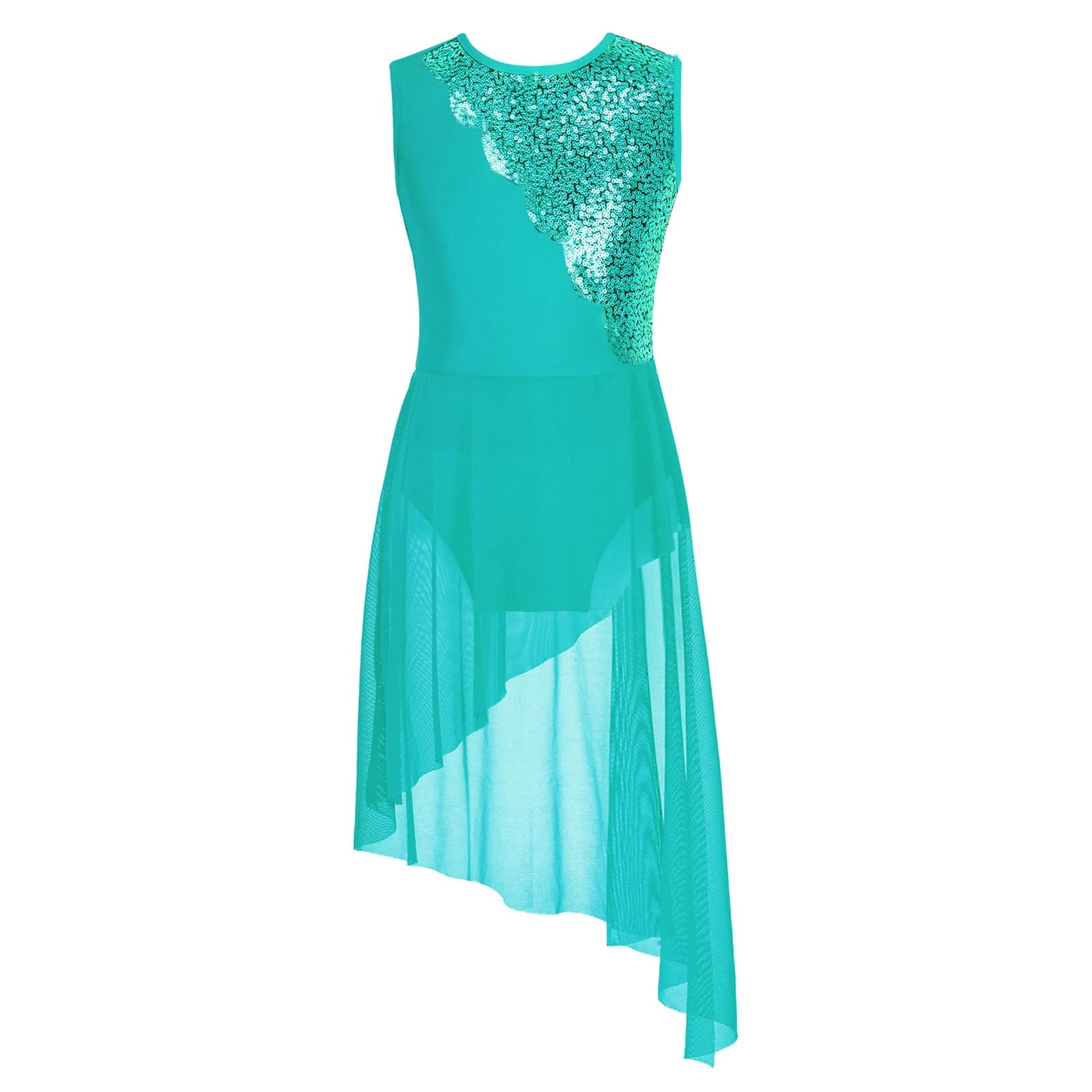 Bambine pattinaggio artistico danza classica concorso vestito lucido paillettes senza maniche orlo irregolare bambini lirico moderno Dancewear
