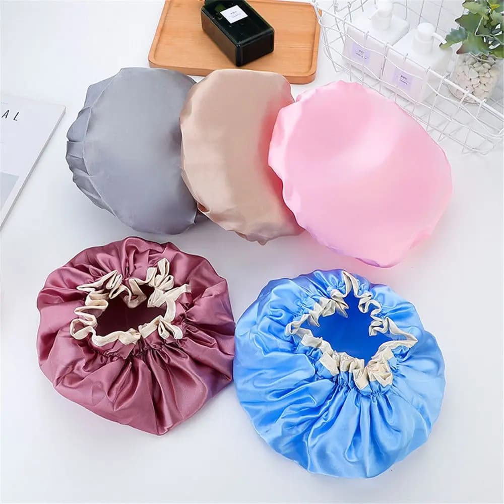 Waterproof Double Layer Addensed Double Layered Waterproof Elastic Shower Head Cap 5 Colors Headdress for Women's Hair Headset for Sleeping Home Supply