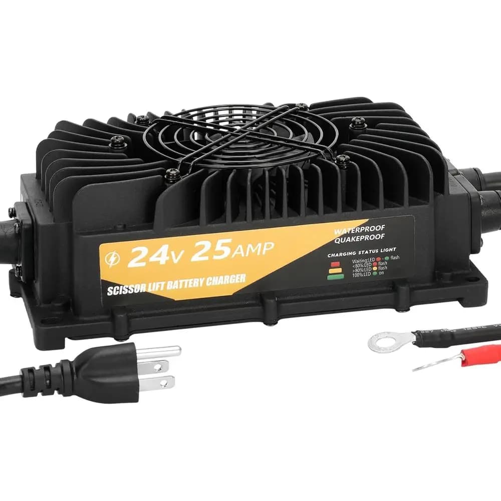 Caricabatteria per ascensore a forbice 24V 25A compatibile con ascensori Genie Skyjack JScissor, caricabatteria da 24 Volt per carrello elevatore, elettrico