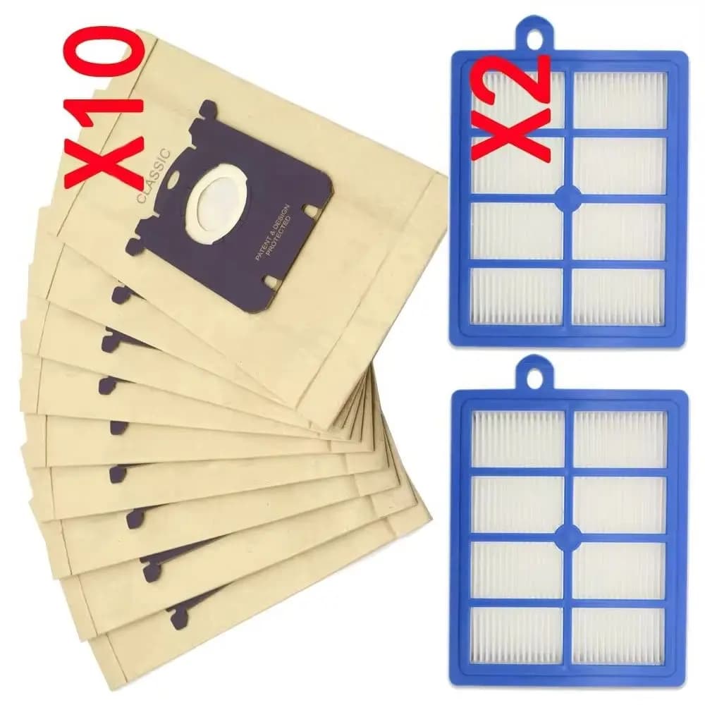 10 sacchetti per la polvere Electrolux E201B per Philips FC8021 e 2 filtri HEPA H12 per detergenti Philips Electrolux
