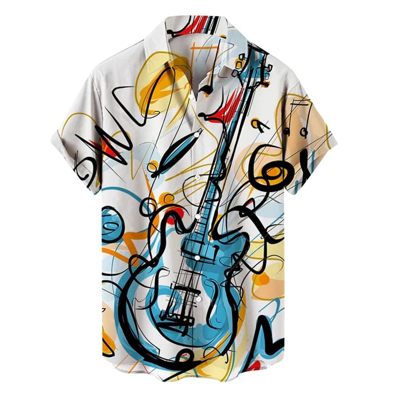Camicie per uomo musica chitarra stampa Rock Hip Hop top abbigliamento maschile manica corta scollo a v Beach Ahloa camicie Camisa Social Masculina