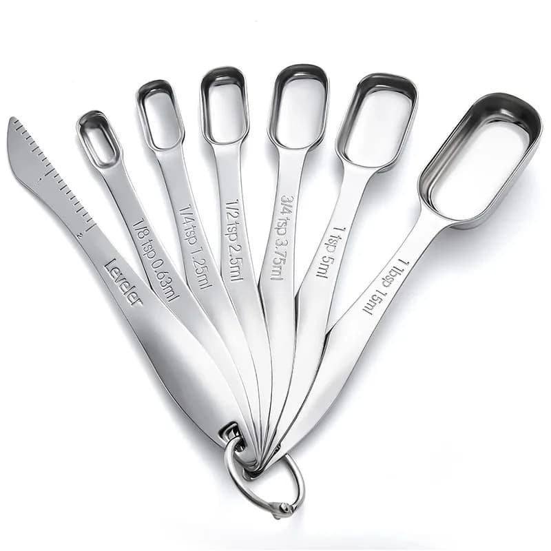 6Pcs Stainless Steel Measuring Spoons with Leveler, Measuring Scoops for Dry or Liquid, Fits in Spice Jar