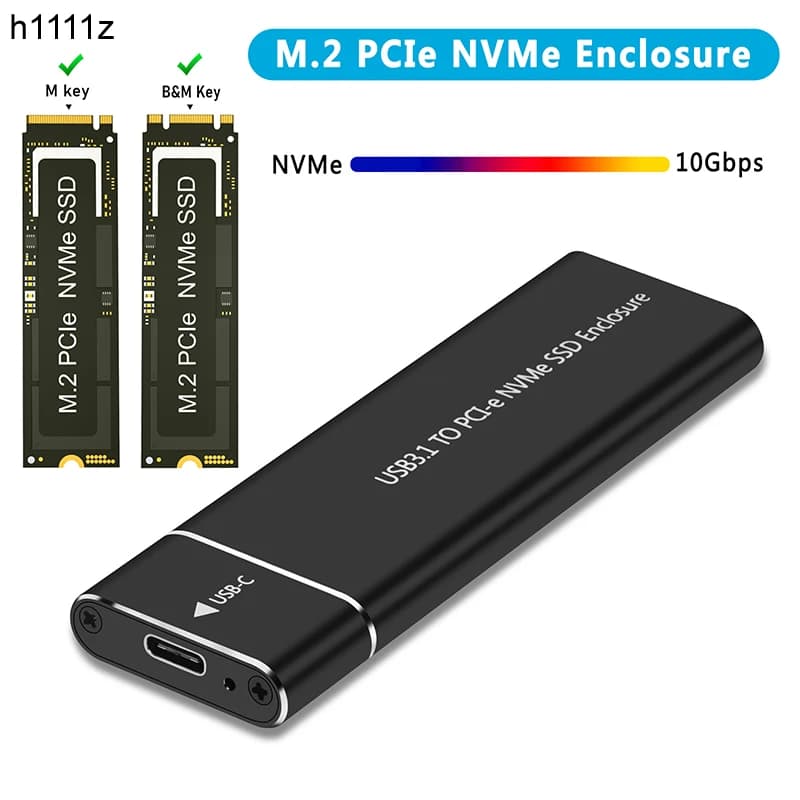 Adattatore per custodia SSD M.2 NVMe Custodia in alluminio USB C 3.1 Gen2 da 10 Gbps a NVMe PCIe Scatola esterna per SSD NVMe 2230/2242/2260/2280 M2 NVMe