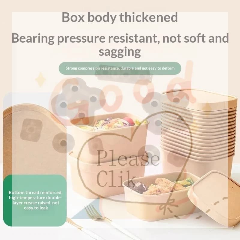 【HG】10Pcs Square Disposable Lunch Box Paper Food Container Kraft Paper Lunch Box Leak Proof With Lid Food Packing Box