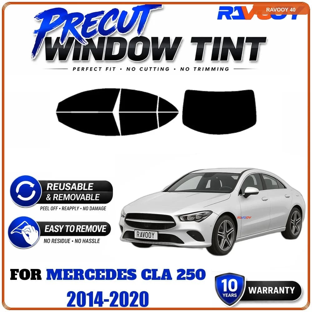 RAVOOY Precut Window Tint, Reusable Removable EPU Film, Custom Fit for Mercedes CLA 250 2014-2020, UV Heat Protection