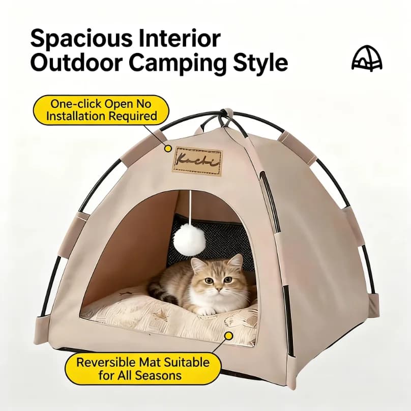 All-Weather Semi-Closed Pet Tent Bed Removable Cushion Portable Foldable Pet House for Indoor Outdoor Travel Camping