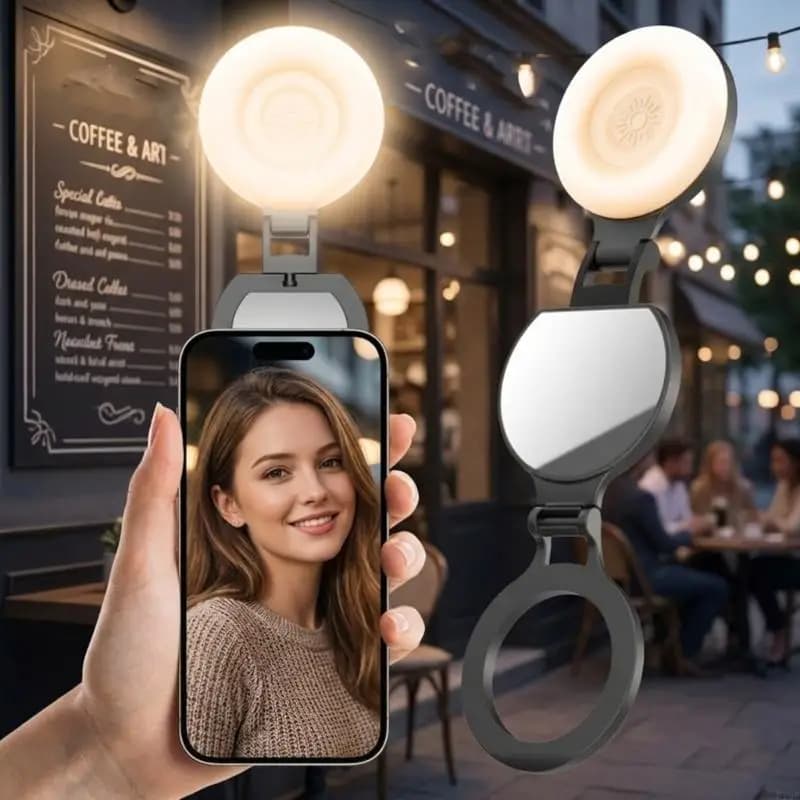 Luce LED multiuso con impostazione colore variabile e specchio integrato adatto per registrazione video fotografie con