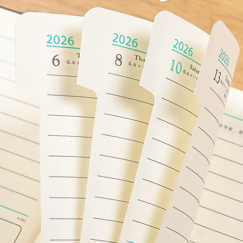 Inglese 2026 Pianificatore di pianificazione Blocco note in pelle Pu 12 mesi B6 Agenda Libro Segnalibro semplice Notebook di efficienza di 365 giorni