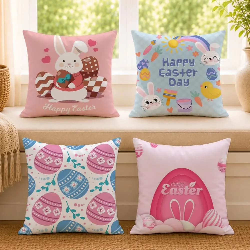 Bunny E-EasterSS Cushion Cover Ultra Soft Pillowcase, Cloud-Like Comfort Fabric with Concealed Zipper