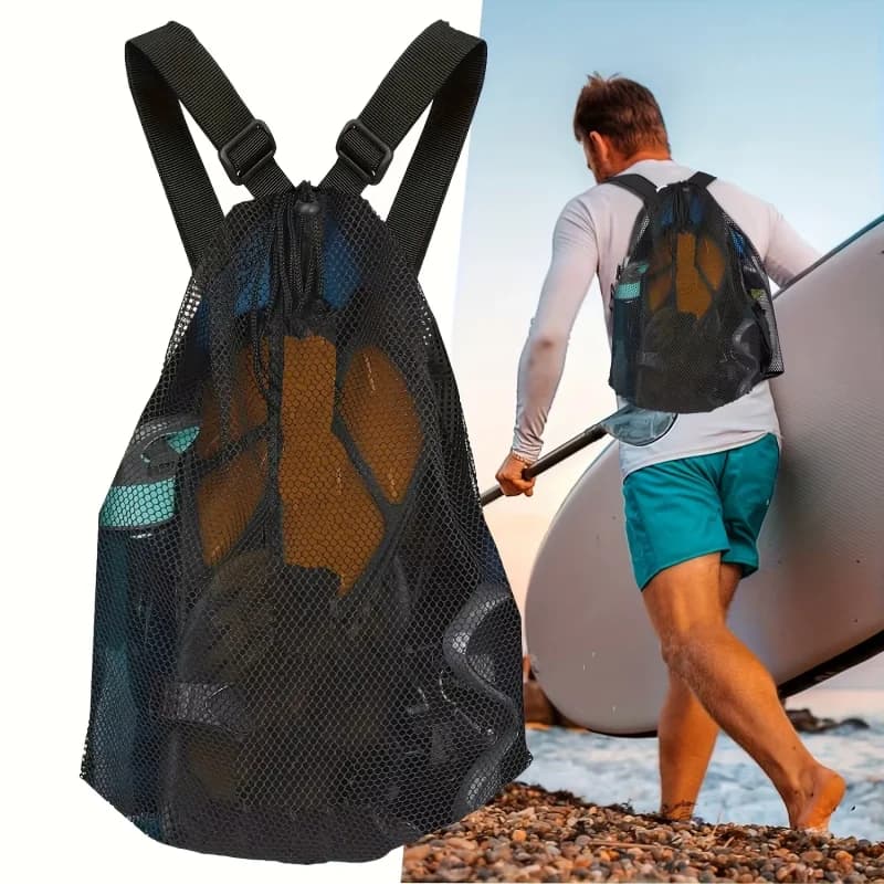 Portable Drawstring Mesh Backpack Bag Football Basketball Storage Bags Hiking Sports Travel Gym Large Capacity Shopping Pocket
