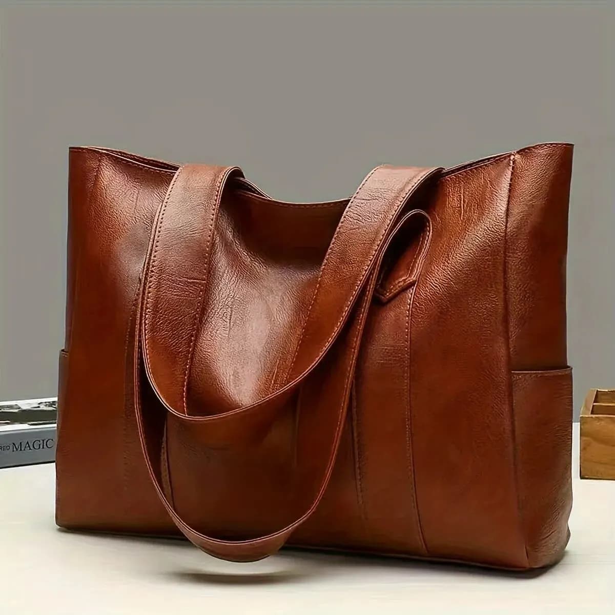 Large Capacity Vintage Tote Bag, Retro Vegan Shoulder Bag, Women's Casual Bag For commuters