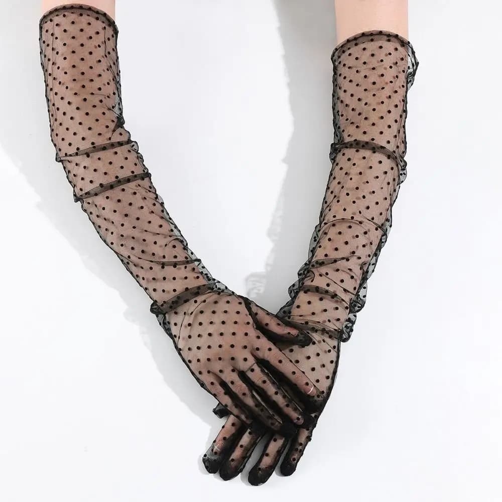 Gloves in Tulle Ultra Sottili Estivi, Elasticizzati, in Pizzo, a Dita Intere, Transparent, Solar Protection, for Women and Girls, Ideal for Weddings