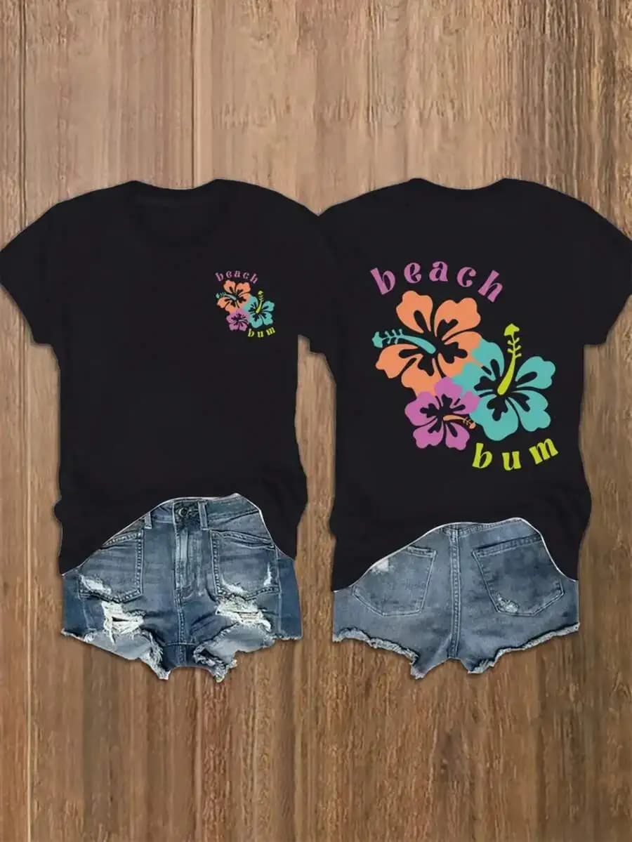T-shirt da donna a maniche corte con stampa floreale Beach Bum Hibiscus, top casual estivo