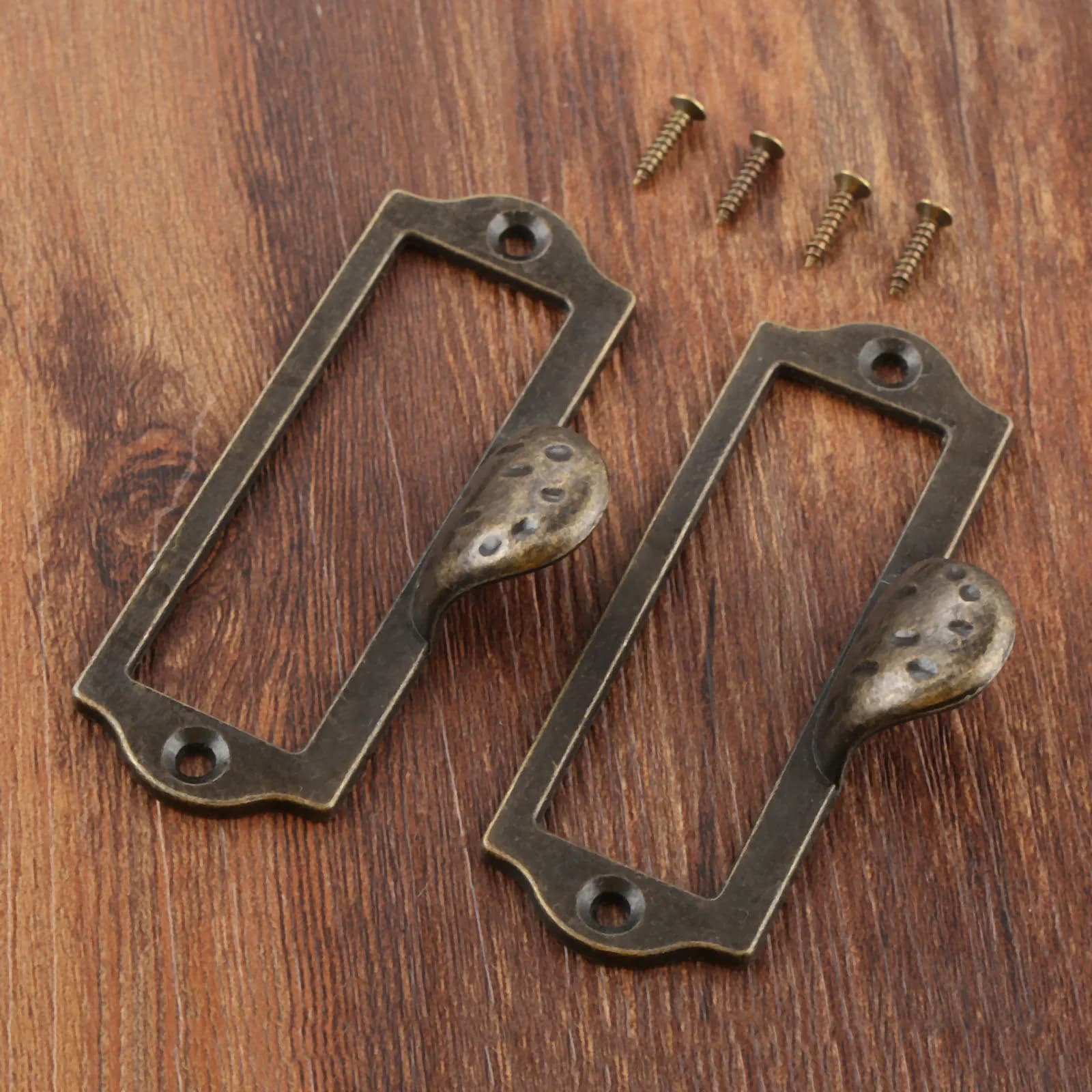 Cornici porta nome etichette antiche da 2 pezzi con manico per telaio con etichetta a vite, porta carte di nome per maniglia per cestino della scatola del cassetto dell'armadio