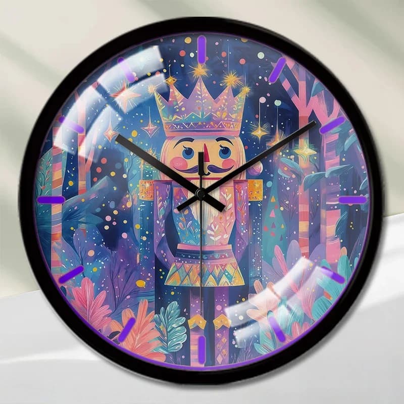 Orologio da parete rotondo silenzioso con personaggio del Soldato Schiaccianoci, adatto per soggiorno, scuola, studio, camera da letto, regali per bambini