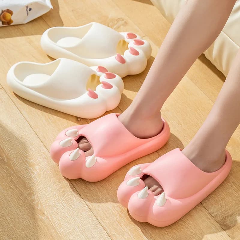 Pantofole estive da donna 2025 Beach Cute Cat's Paw Pantofole da donna Casual Comfort Flats Infradito Coppia Home Slides Sandalo