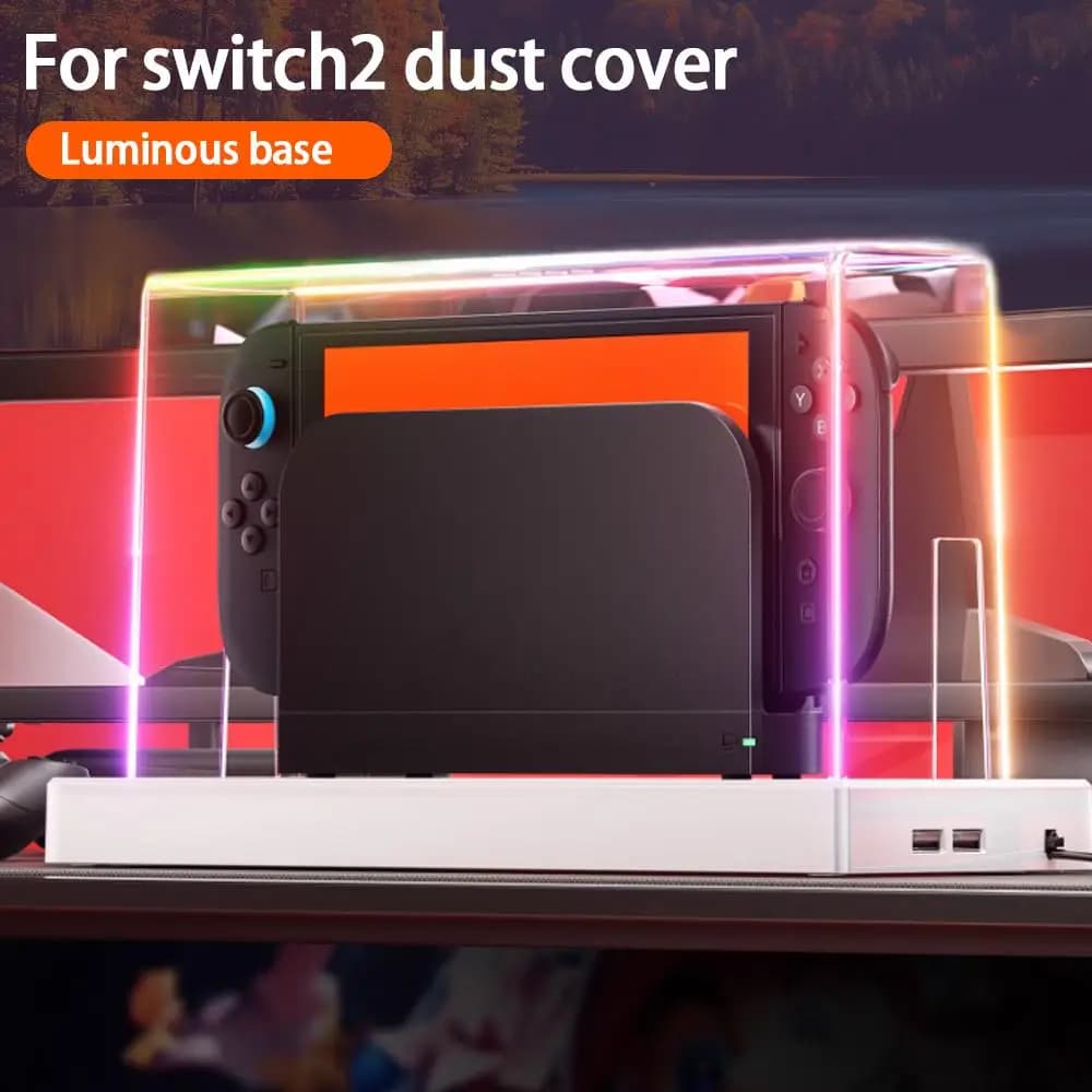 Per Switch 2 Custodia antipolvere per dock illuminato Custodia protettiva antipolvere in acrilico per console Switch 2 con effetto illuminato