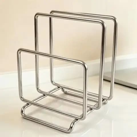 Stainless Steel Pot Lid Holder & Cutting Board Stand, Kitchen Organizer Rack For Countertop Storage, Space Saving Design