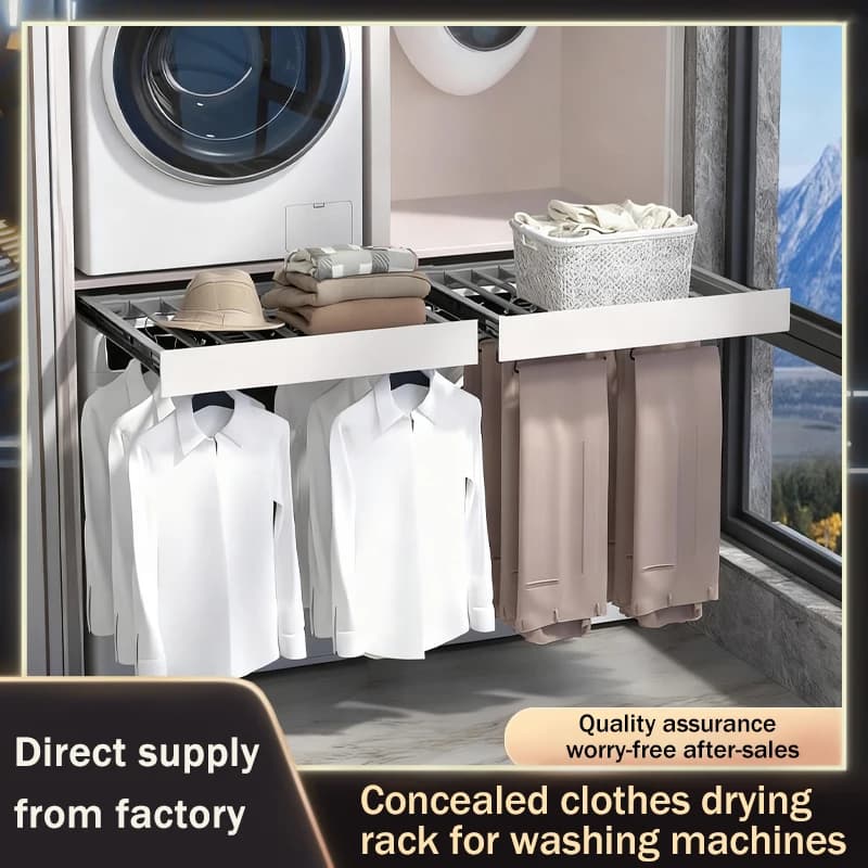 Summit Invisible Pull Out Clothes Drying Rack Retractable Sliding Rail Hidden Storage For Washing Machine Balcony Wardrobe
