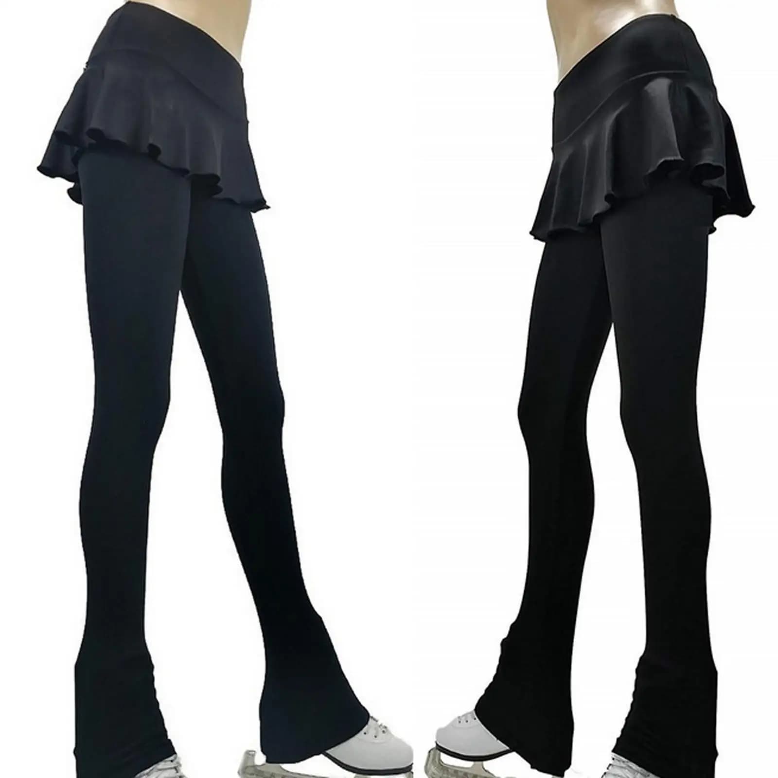 Womens Girls Ice Figure Skating Practice Long Pants with Short Skirts Warm Tights Dress Trousers