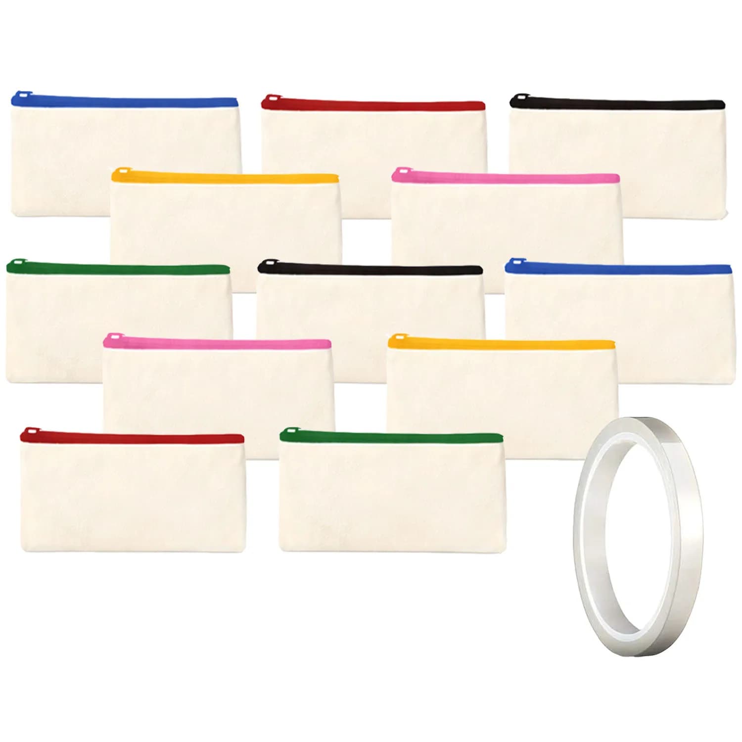 Set di 13 buste con cerniera per sublimazione – 12 sacchetti in tela con cerniera e nastro resistente al calore per progetti di stampa a caldo