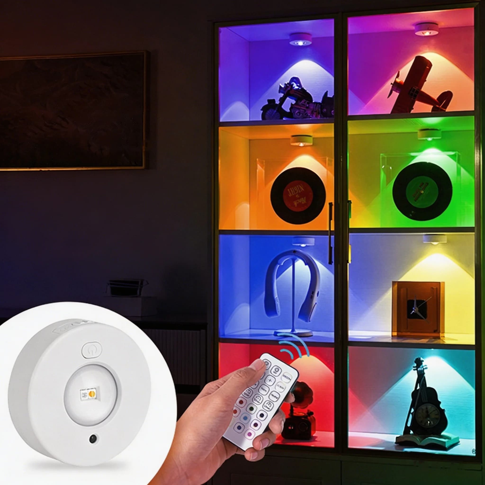 Luce LED RGB per Armadio, Faretto Magnetico Ricaricabile con Telecomando, Dimmerabile, Lampada per Vetrina con Ricarica Type-C