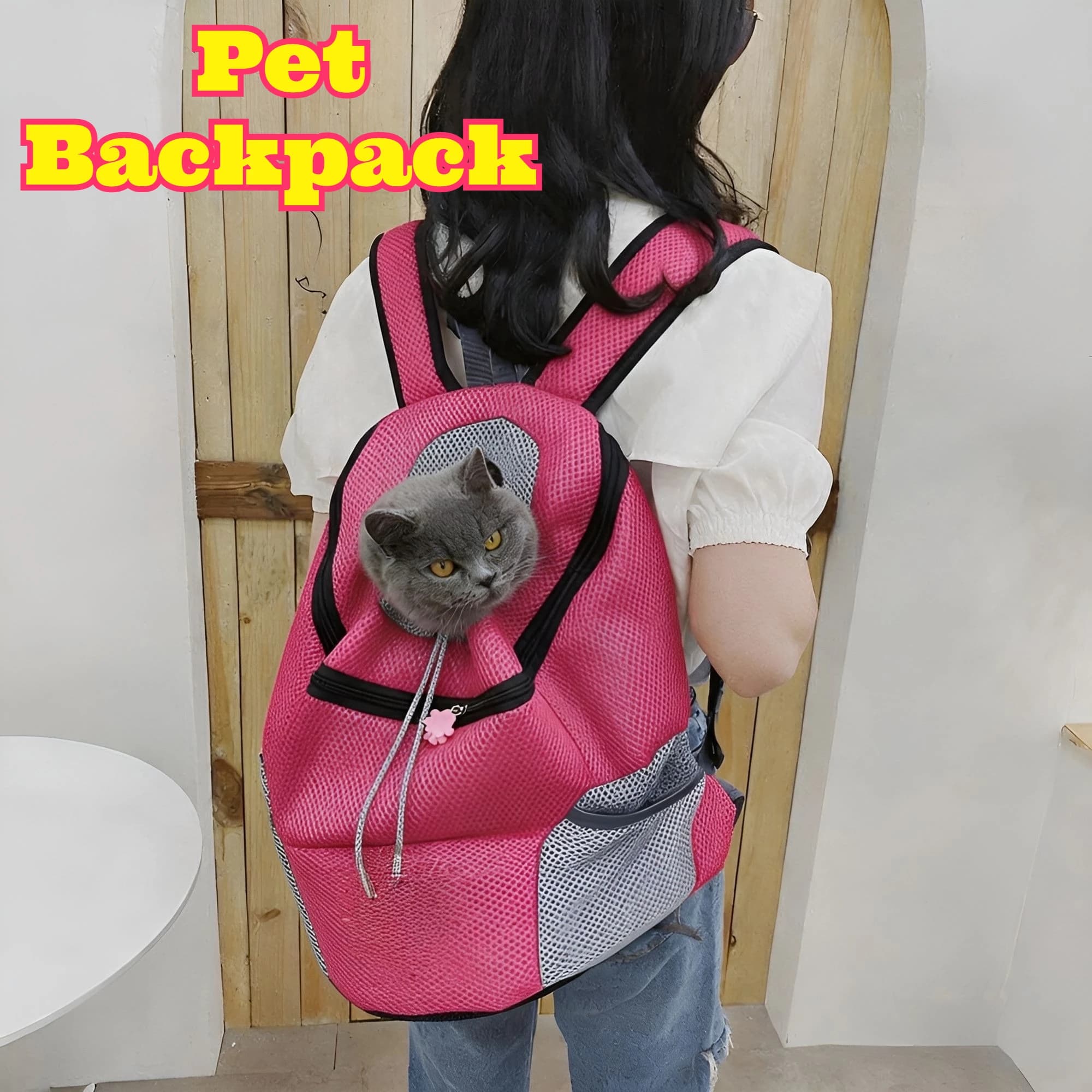 Zaino pet carrier per gatti e cani, traspirante in rete, ventilato, portatile, per viaggi all'aperto, passeggiate, campeggio, trasporto quotidiano, accessori per animali domestici