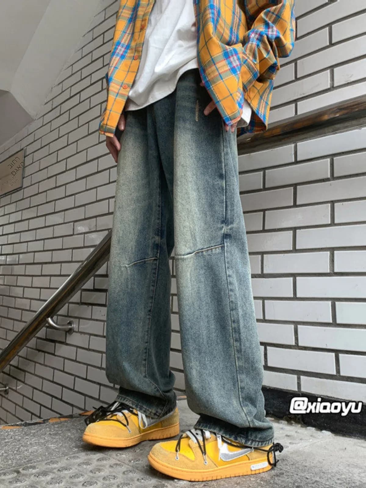 Washed Denim Jeans Men's Autumn American Retro Patchwork Loose Wide Leg Casual Long Pants Youth Trendy Wear Resistant Cotton ...