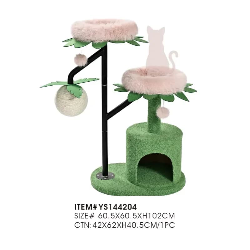 Modern Palm Tree Cat Tree with Condo and Plush Beds, Multi-Level Cat Tower Wholesale