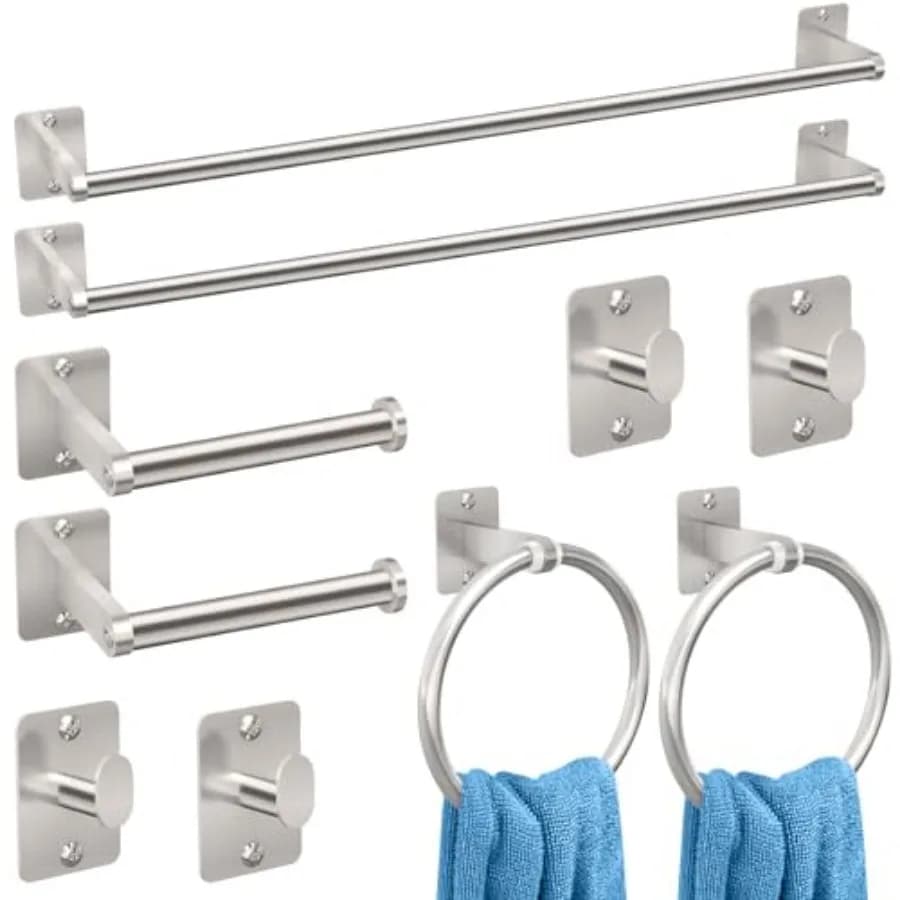 Set di accessori per il bagno da 10 pezzi, set di accessori per il bagno da 24 pollici, portasciugamani, ganci per asciugamani, porta carta igienica