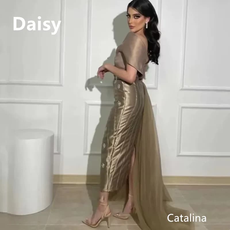 Abito da ballo marrone personalizzato squisito Dubai arabo con scollo a V abito da sera con spalle scoperte sirena alla caviglia formale con perline e paillettes