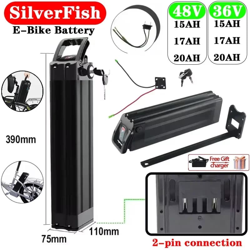 Batteria 36V/48V 20Ah 18650 al Litio Ricaricabile con BMS Integrato per Kit Motore Bafang 750W 1000W Silverfish con Caricabatterie