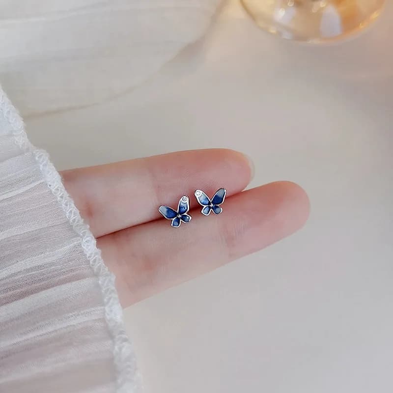 Veri gioielli in argento sterling 925 moda donna carino farfalla orecchini quadrati in cristallo trasparente regalo per ragazze adolescenti signora