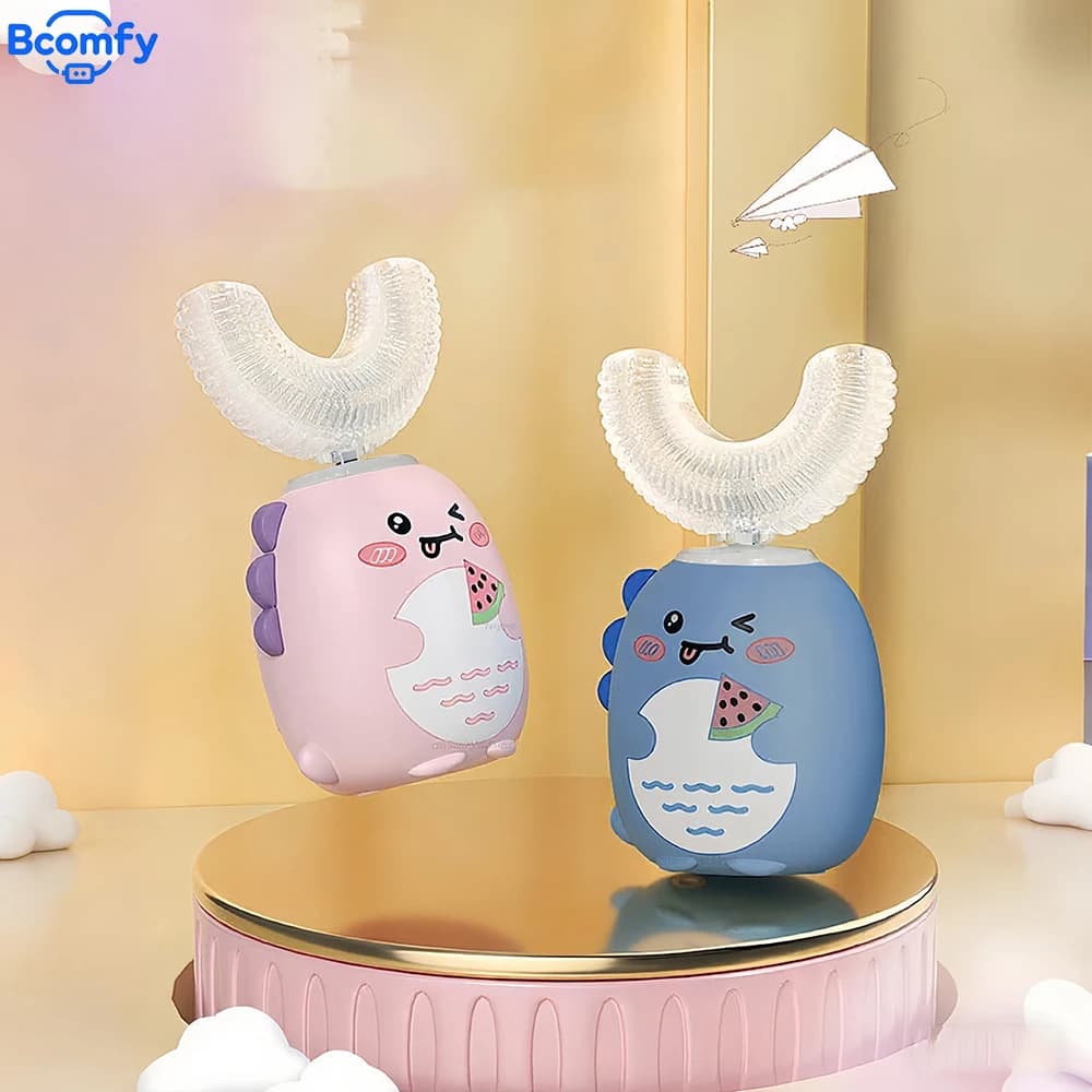 Children's Electric Toothbrush 360 ° Sonic Electric Toothbrush Rechargeable Smart toothbrush IPX7 blue light U-shaped toothbrush