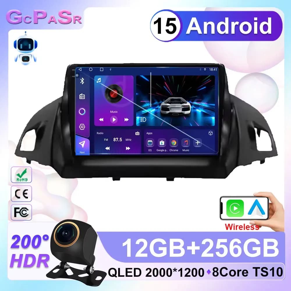 Android 15 Auto Per Ford Kuga 2 Escape 3 2012 - 2019 Auto Radio Stereo Testa Lettore Multimediale di Navigazione GPS WIFI GLAD Carplay No