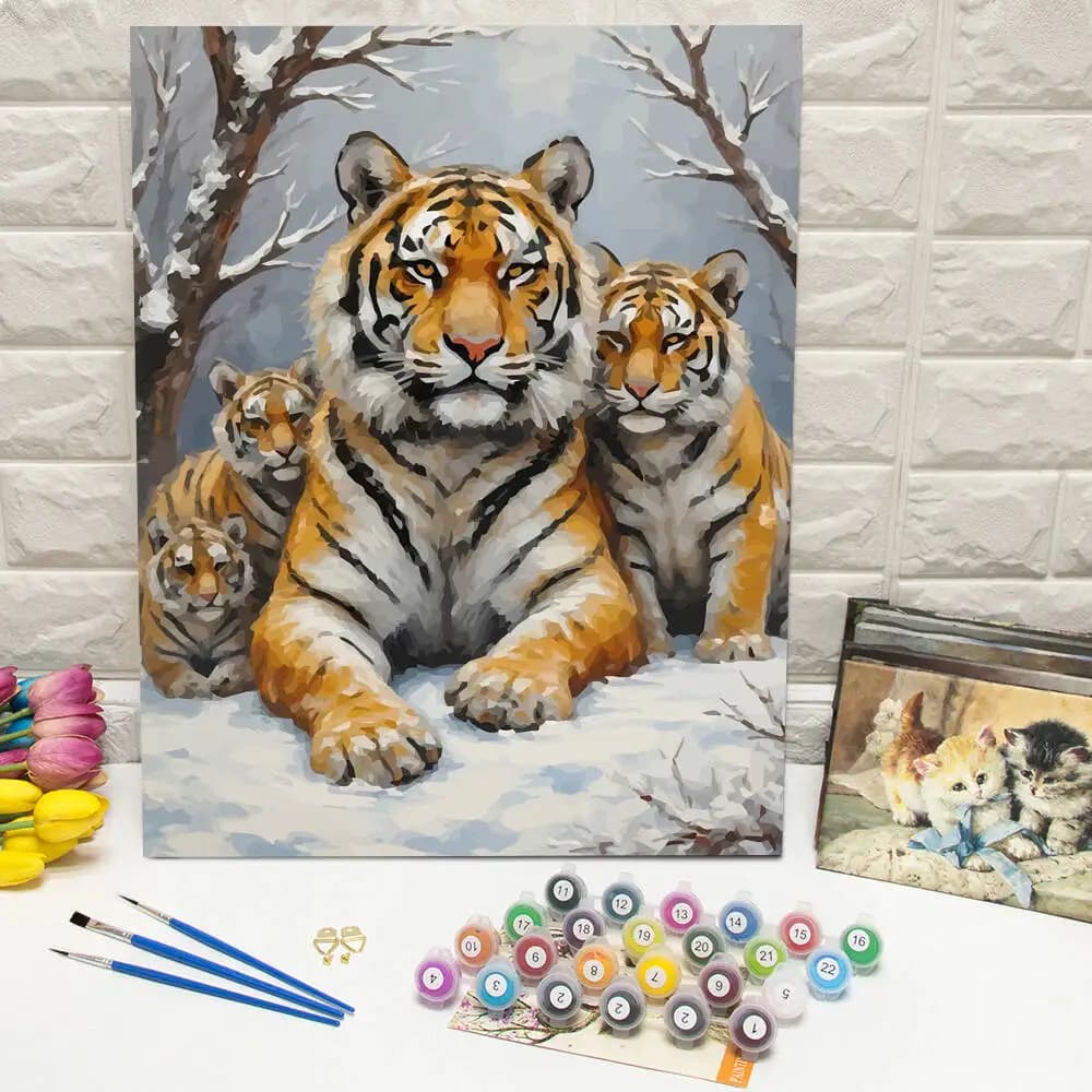 Huacan DIY Digital Oil Painting Tiger Animal Oil Painting By Numbers Winter Acrylic Paint Kit Snow Christmas Gift Wall Decor