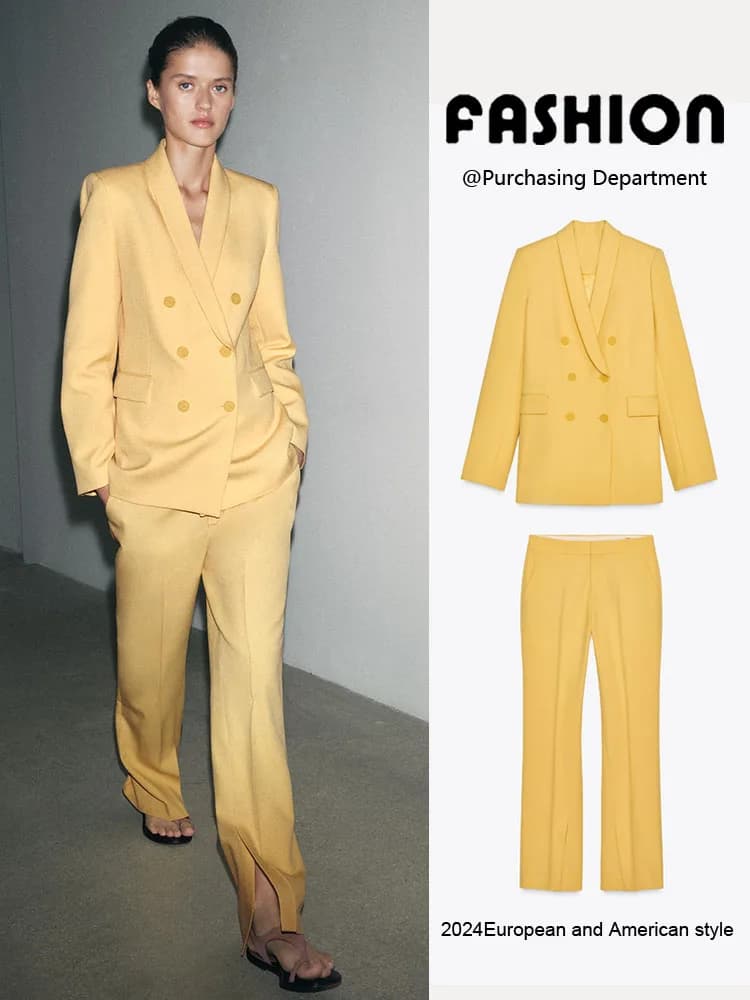 New Summer Women's Suit Jacket Flared Pants Two-Piece Set Long Sleeve Long Pants Flip-Collar Fashionable Workwear Ensemble