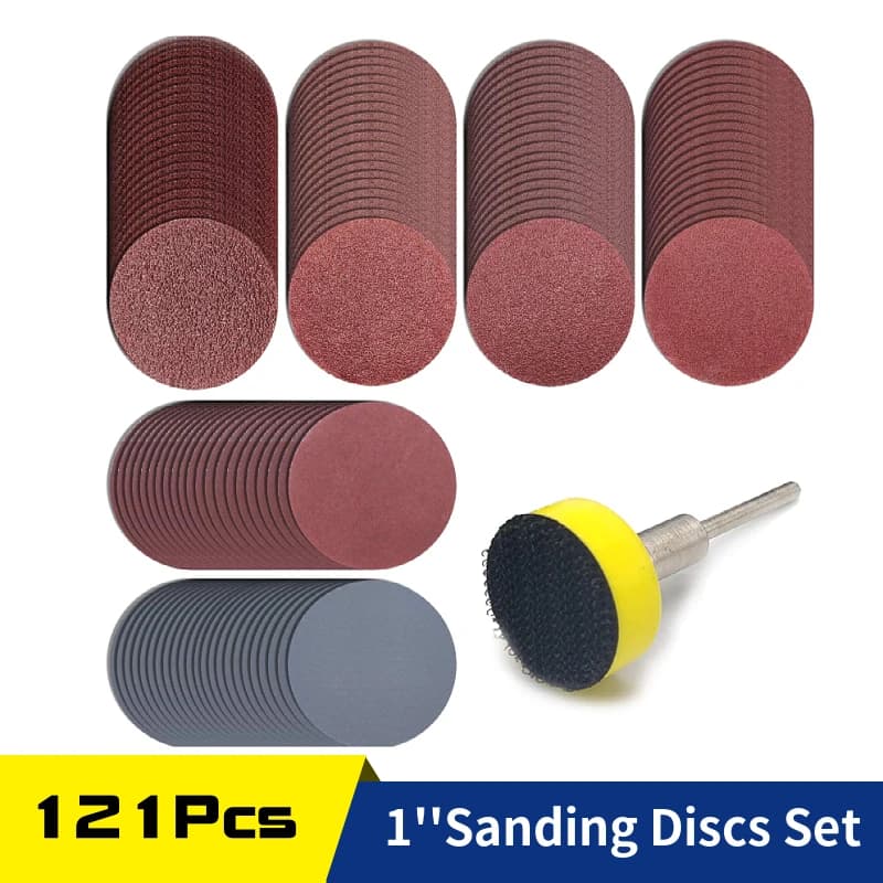 Dischi abrasivi da 120 pezzi da 1 pollice carta vetrata con gancio da 25 mm, con supporto per Dremel e utensile rotante, grana 100/180/240/400/1500/3000