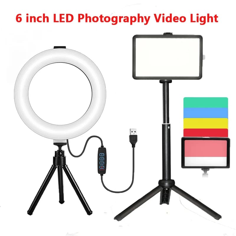 6 pollici Mini LED Selfie Square Ring Light lampada Video Desktop con treppiede spina USB per YouTuber Live Vlog Makeup Studio